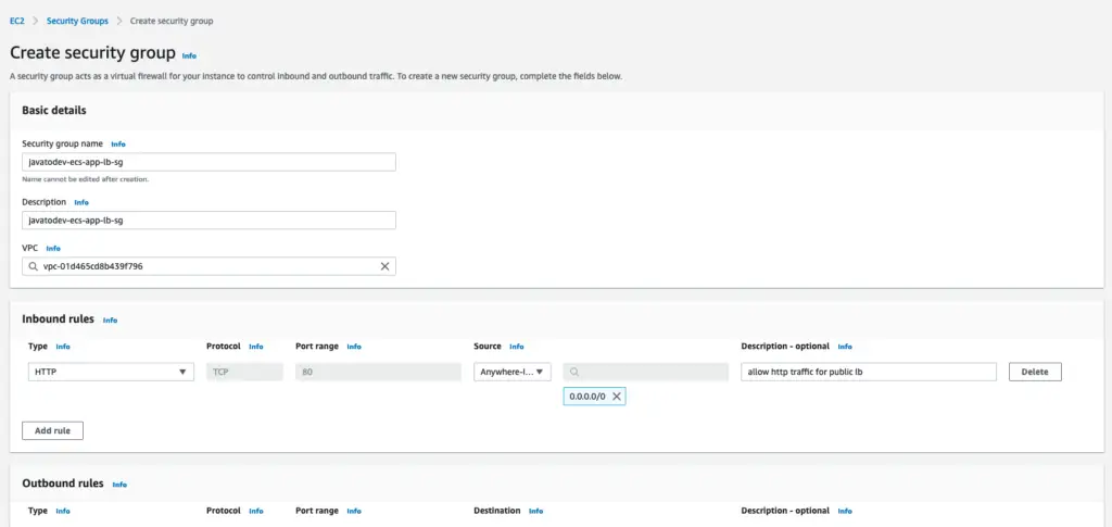 Security group for load balancer