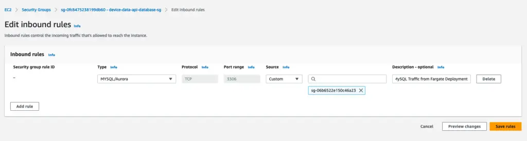 Security groups for RDS database