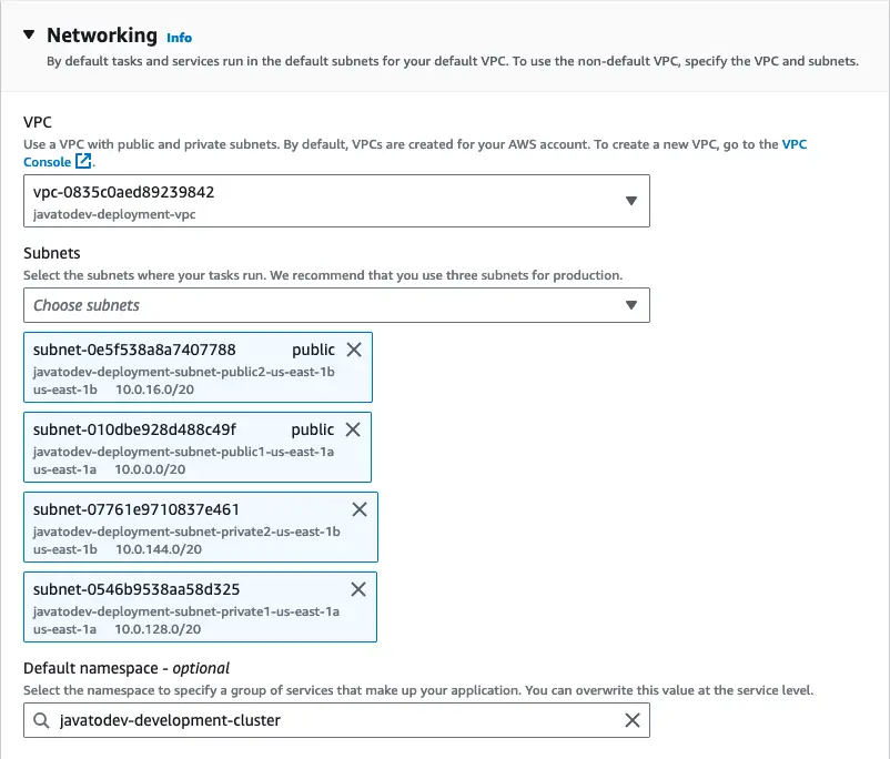 VPC Cluster Networking configurations