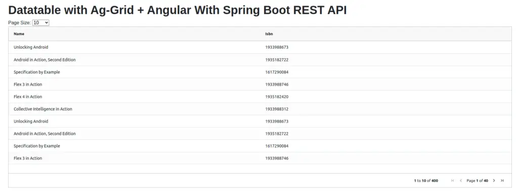 Datatable with Angular Ag-grid and Spring Boot REST API