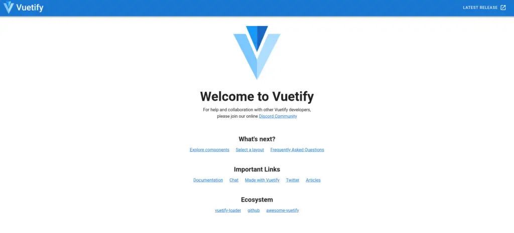 Vuetify Default Landing Page