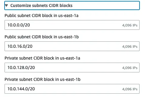 Customize subnet CIDR blocks for each subnet in AZ