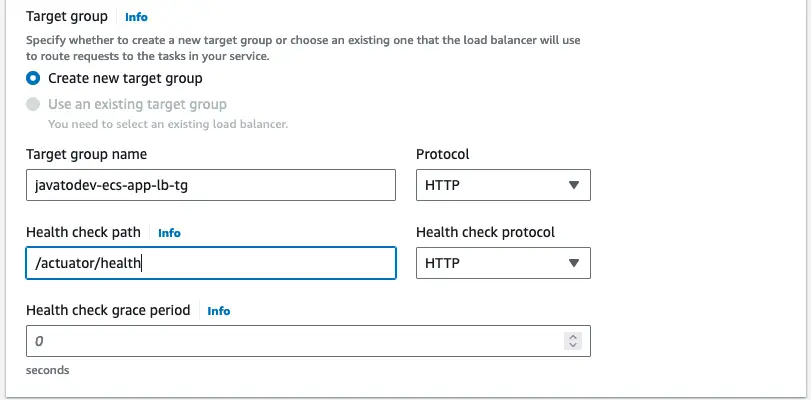 Setting target group with health check paths for load balancer