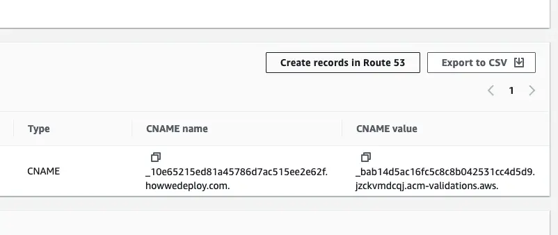 Create CNAME records in Route 53 from ACM