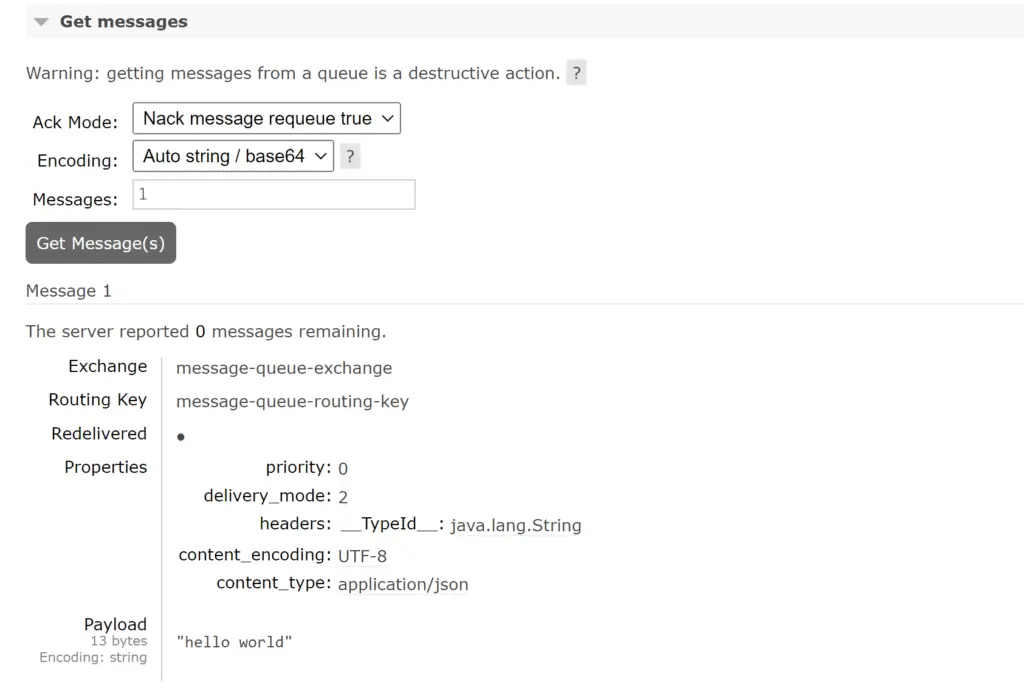 Get Messages from RabbitMQ Dashboard